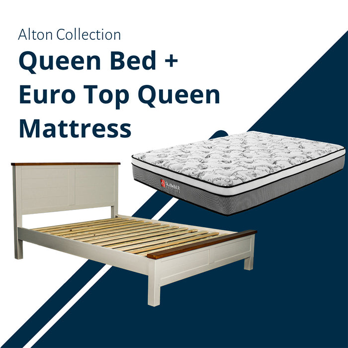 Alton Queen Bed (White) + Euro Top Mattress Combo