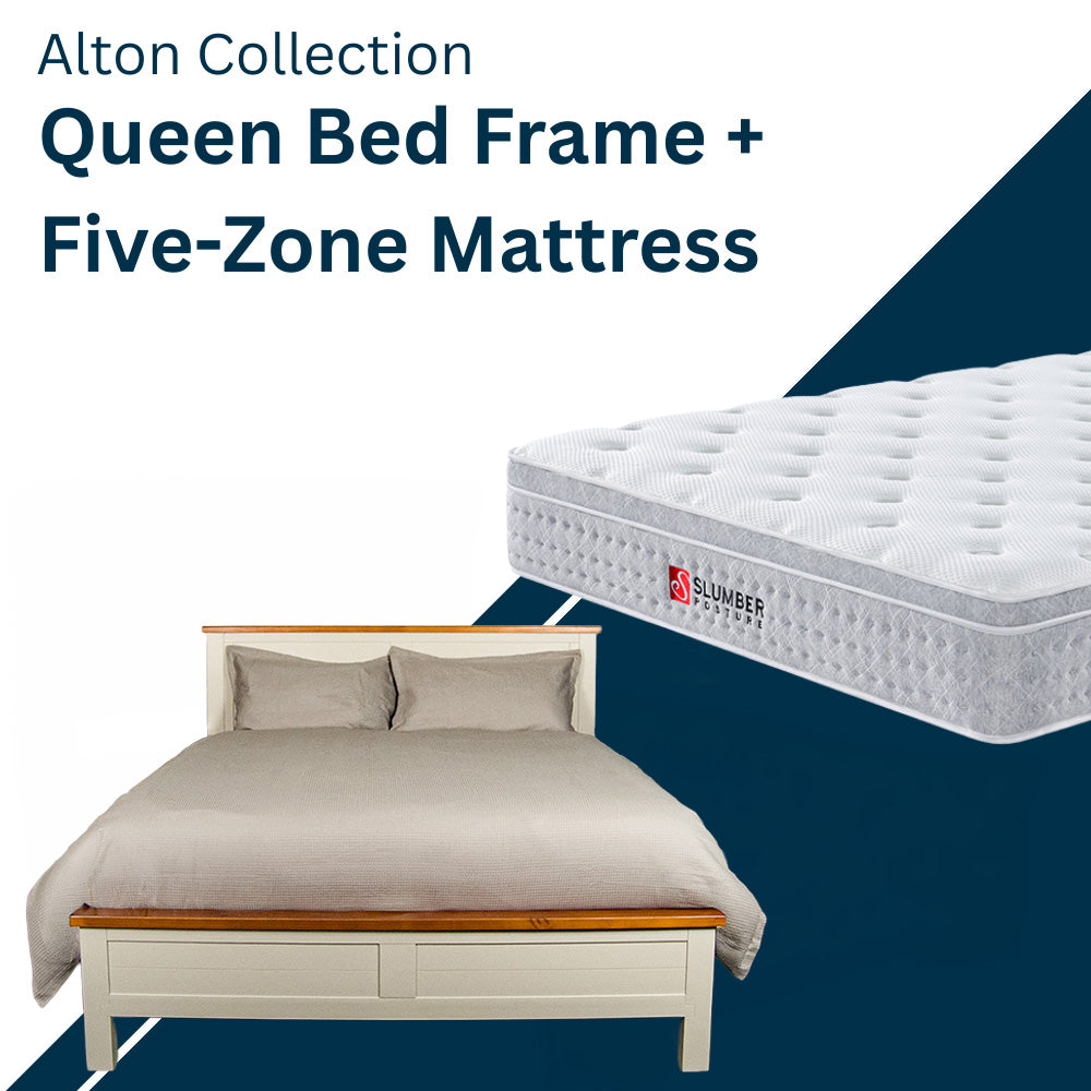 Alton Queen Bed Frame (White) + Five Zone Mattress Combo