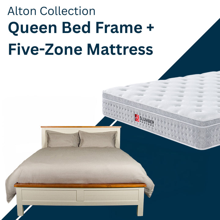 Alton Queen Bed Frame (White) + Five Zone Mattress Combo