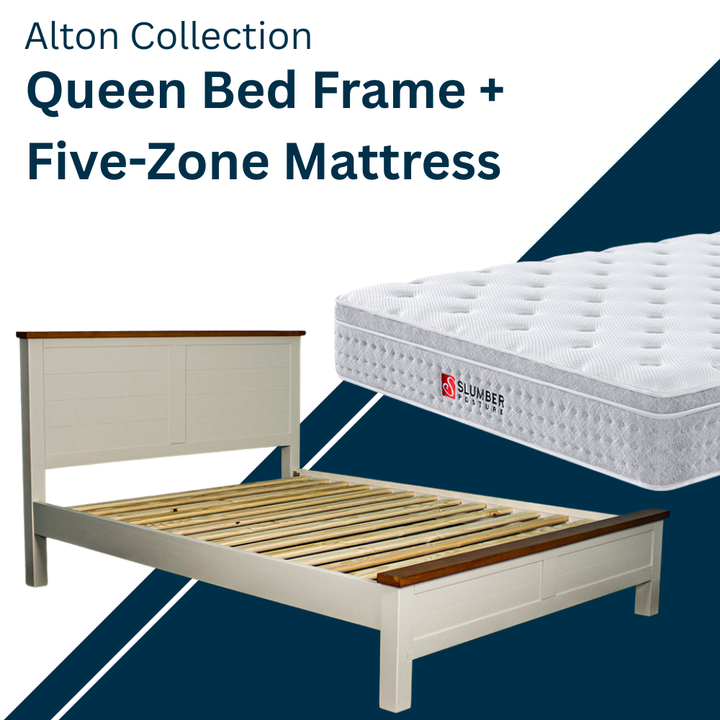 Alton Queen Bed Frame (White) + Five Zone Mattress Combo