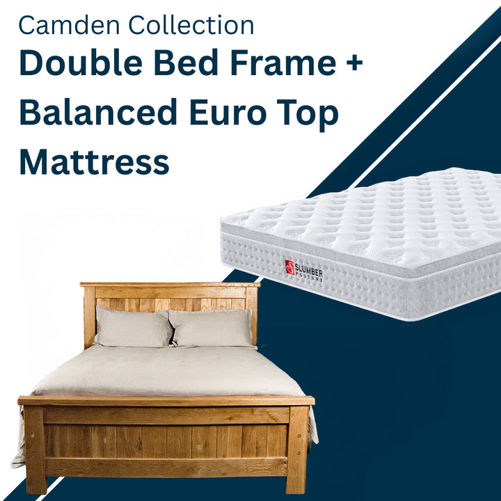 Camden Oak Double Bed Frame + Balanced Euro Top Mattress