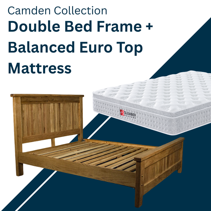 Camden Oak Double Bed Frame + Balanced Euro Top Mattress