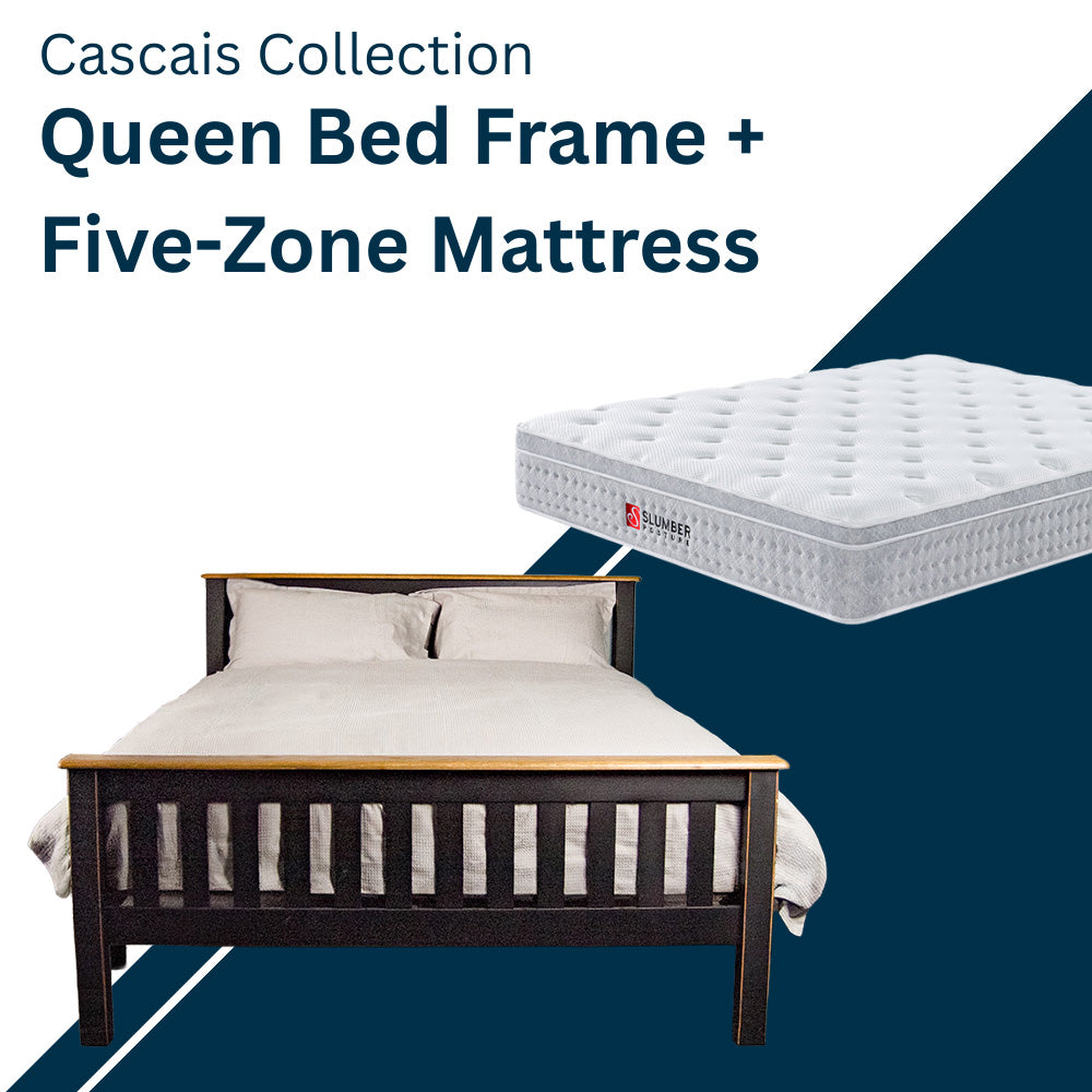 Cascais Queen Bed + Five Zone Mattress Combo