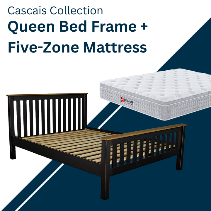 Cascais Queen Bed + Five Zone Mattress Combo