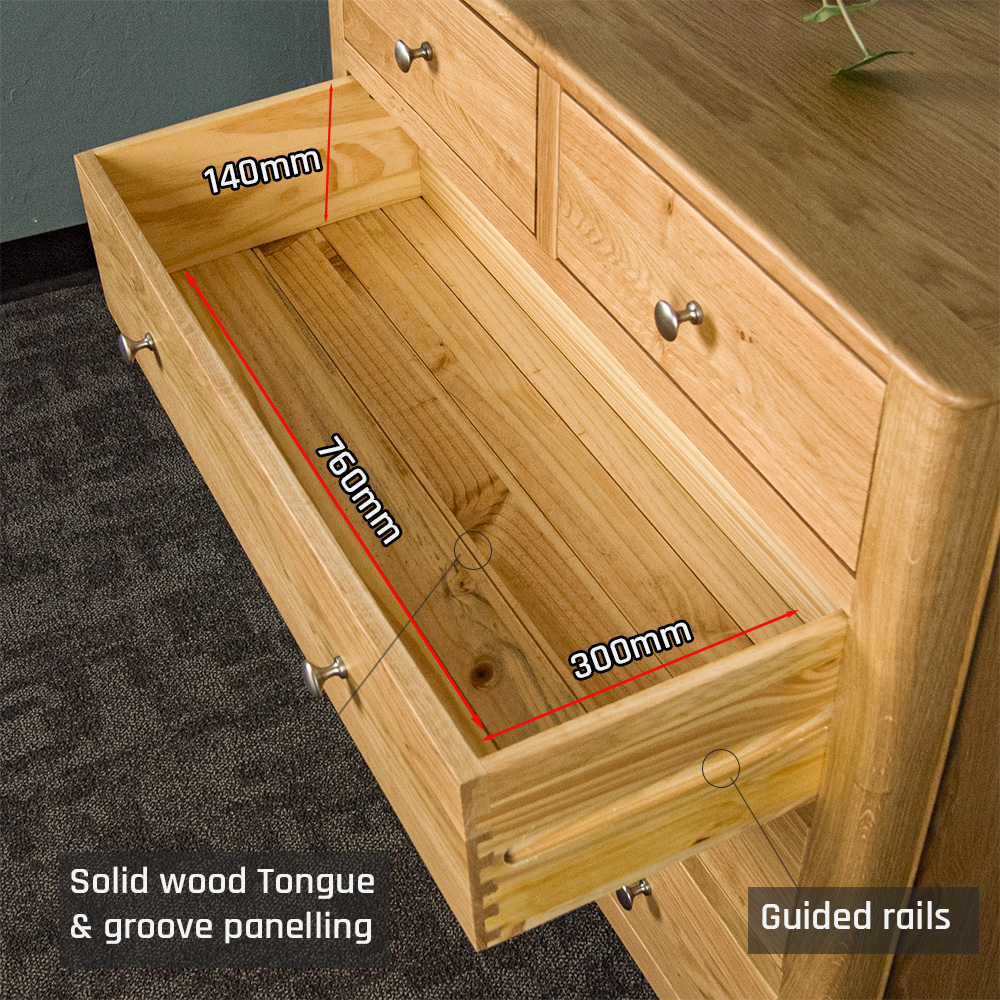 Victoria Oak 5 Drawer Tallboy