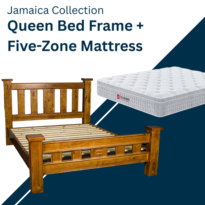Jamaica Queen Bed + Five Zone Mattress Combo
