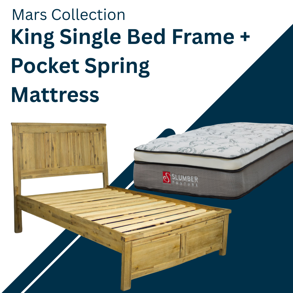Mars King Single Bed Frame + Euro Top Mattress Combo