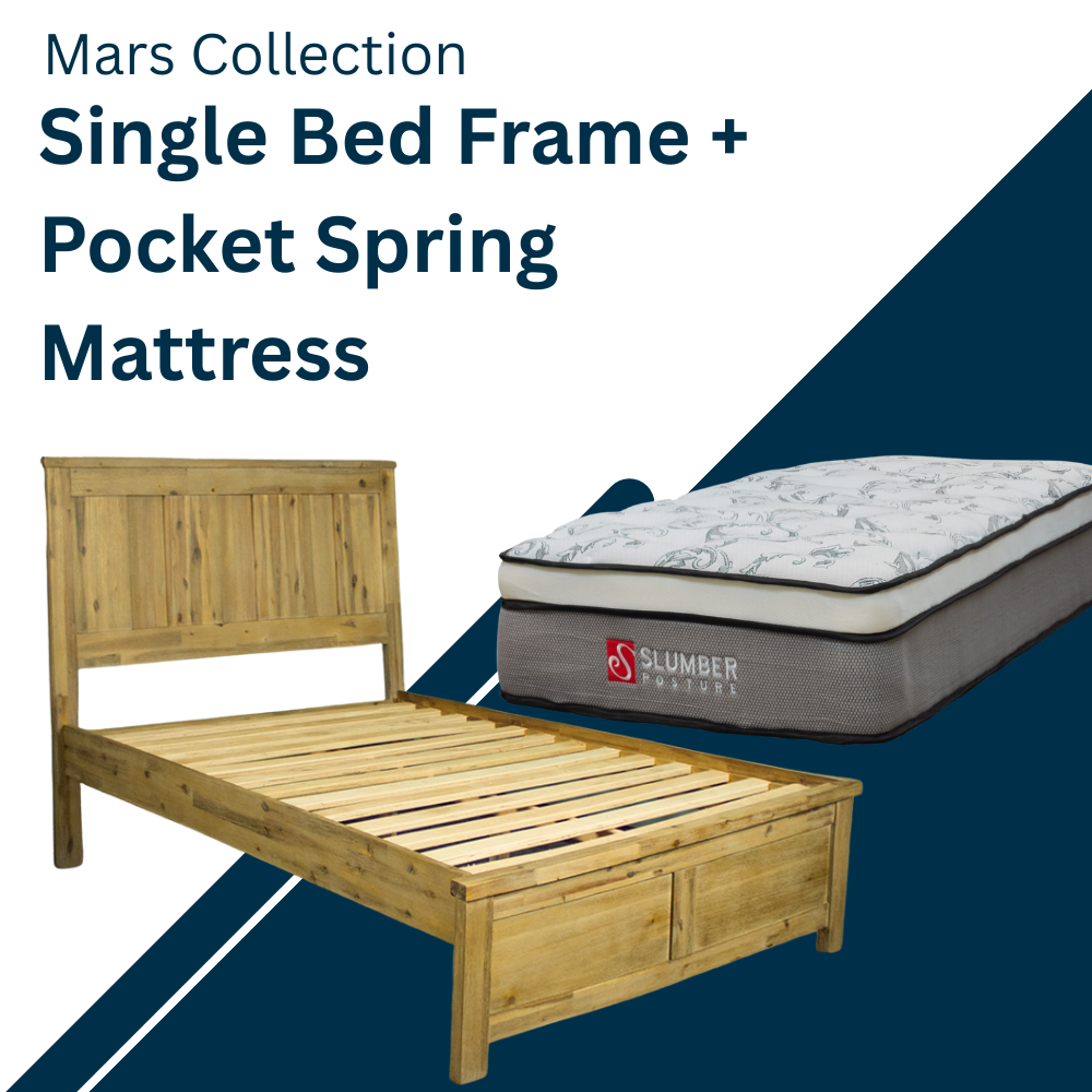 Mars Single Bed Frame + Euro Top Mattress Combo