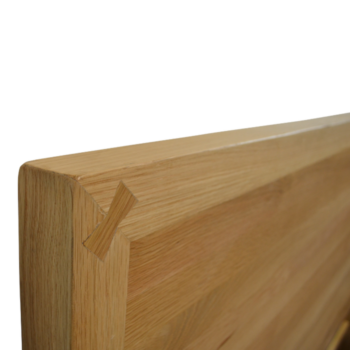 Close up of the joinery on the headboard of the Ormond Oak Double Bed