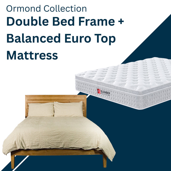 Ormond Oak Double Bed Frame + Balanced Euro Top Mattress Combo