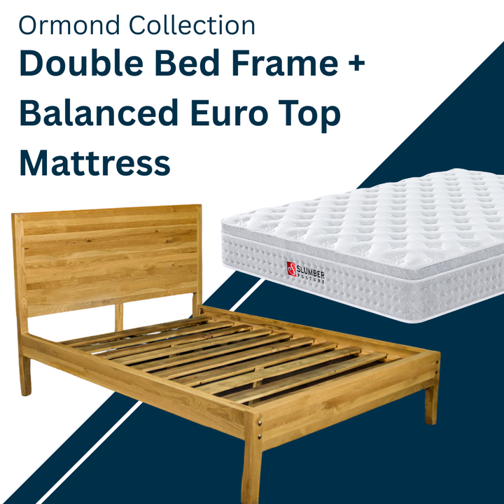 Ormond Oak Double Bed Frame + Balanced Euro Top Mattress Combo