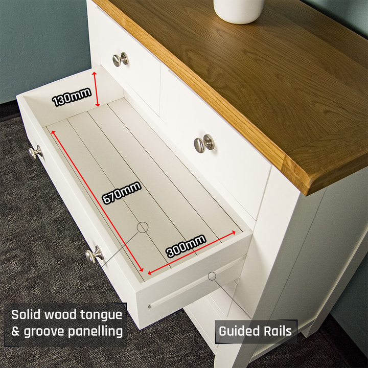 Tasmania 5 Drawer Oak Top Tallboy