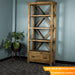 The light brown Ventura Recycled Pine Bookcase, with a standing potted plant next to it. There is text in the corner that says "100% Solid Recycled Pine" and "Environmentally Friendly"