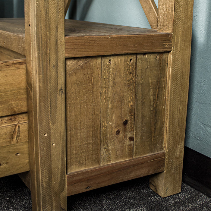 View of the side of the body of the Ventura Recycled Pine Bookcase, it has strong slat panelling.