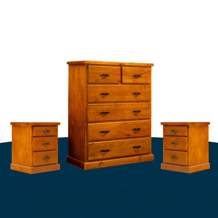 Jamaica 3 Piece Bedroom Set with Tallboy and 2x Bedside Table