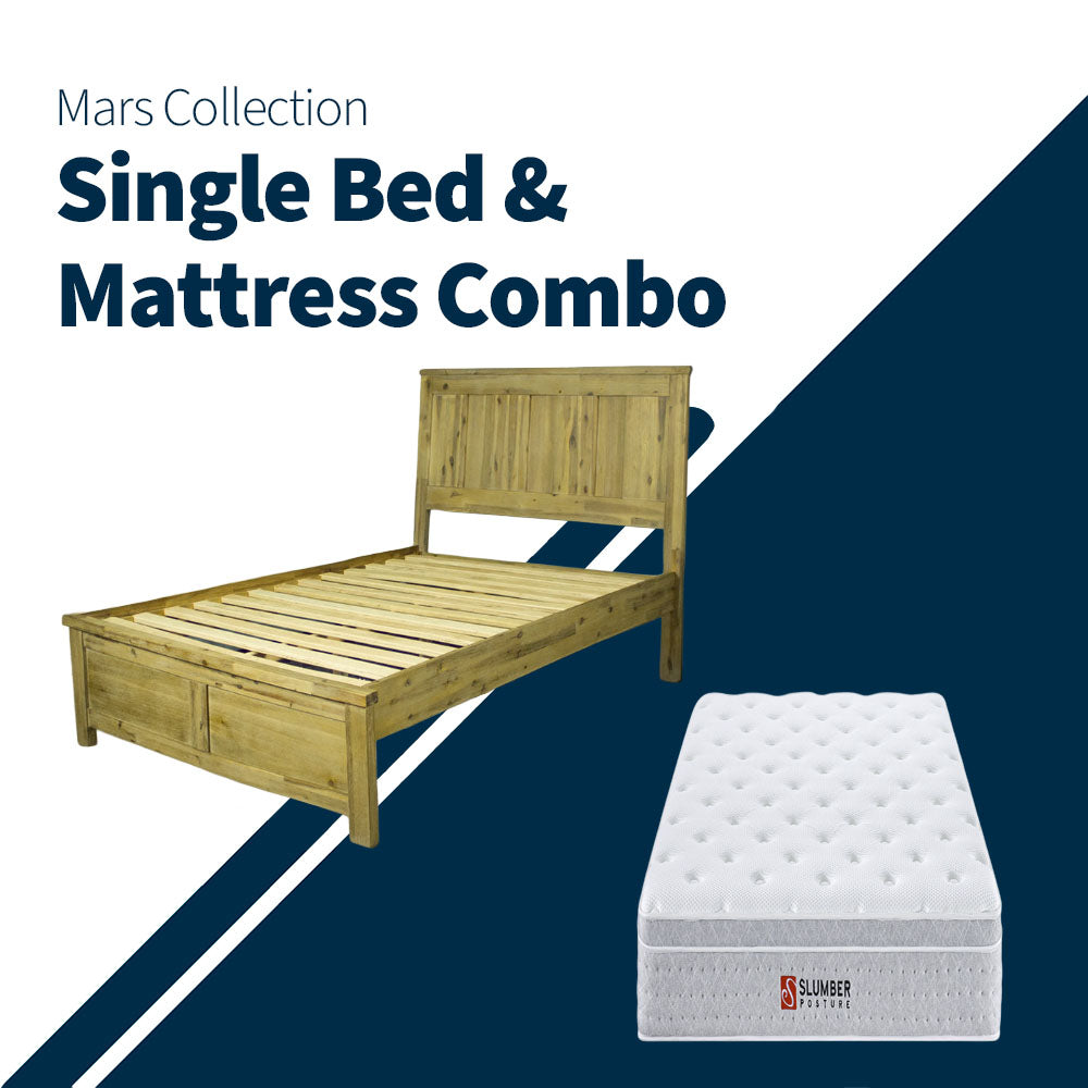 Mars Single Bed + Medium Euro Top Mattress Combo