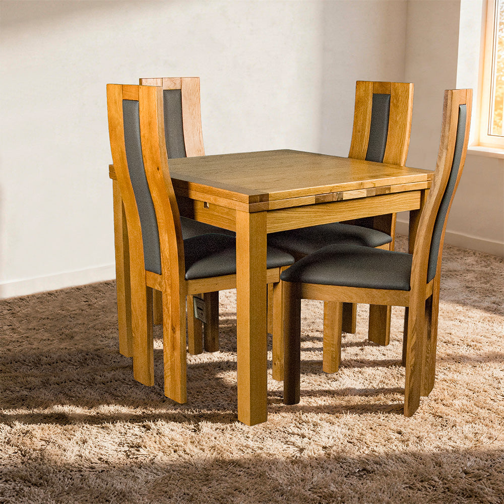 Bristol 4 Seater Extending Oak Dining Suite with Upholstered Back Chairs