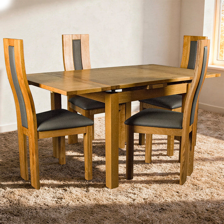 Bristol 4 Seater Extending Oak Dining Suite with Upholstered Back Chairs