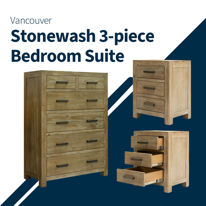 Vancouver Stonewash 3-Piece Bedroom Suite