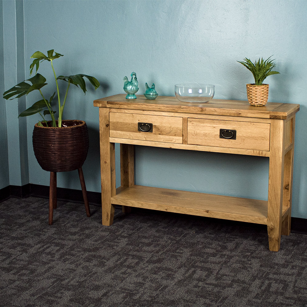 Yes 2 Drawer Oak Hall Table | Mainland Furniture NZ