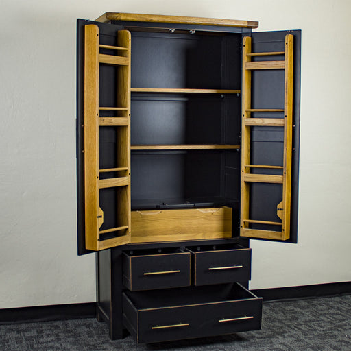 The front of the Cascais Oak-top Kitchen Cabinet with its doors open.