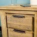 A closer view of the handles on the drawers of the Mars Two-Drawer Bedside Cabinet.