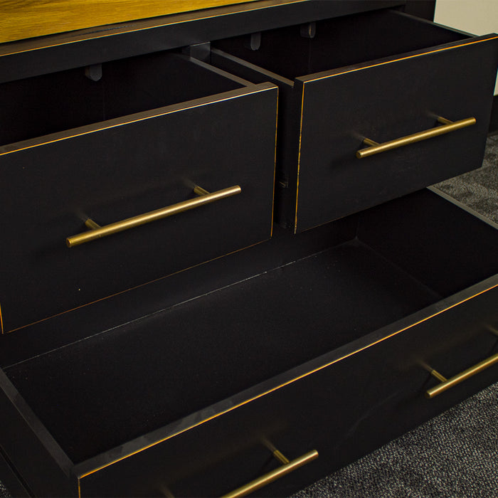 A view of the lower drawers on the Cascais Oak-top Kitchen Cabinet.