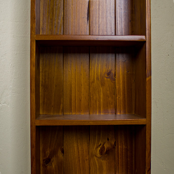 An overall view of the shelving on the Montreal Pine DVD Rack.