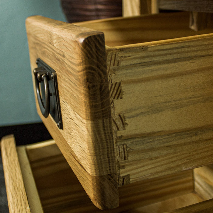A closer view of the dovetail joinery on the drawers of the Amstel Oak Bedside Table