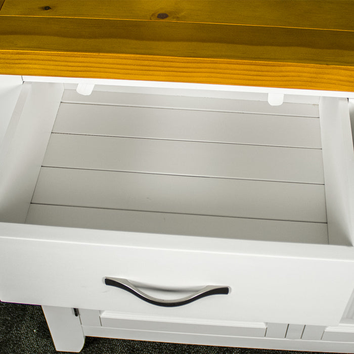A closer view of the drawers on the Felixstowe Small Pine Buffet (White).