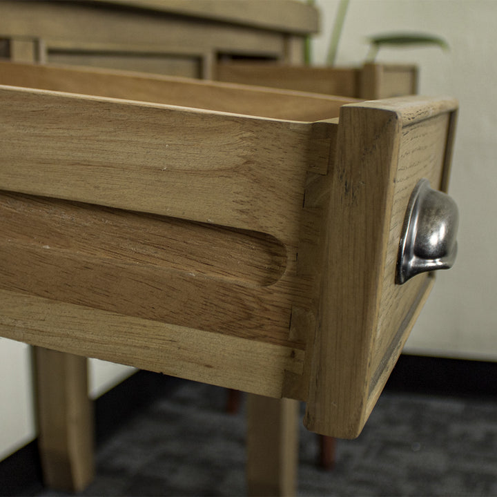 A close up of the dovetail joinery on the Houston Oak Dressing Table With Mirror.