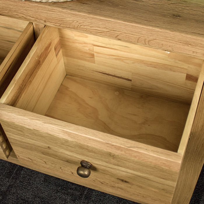 An overall view of the drawer on the Farmhouse Hall Table