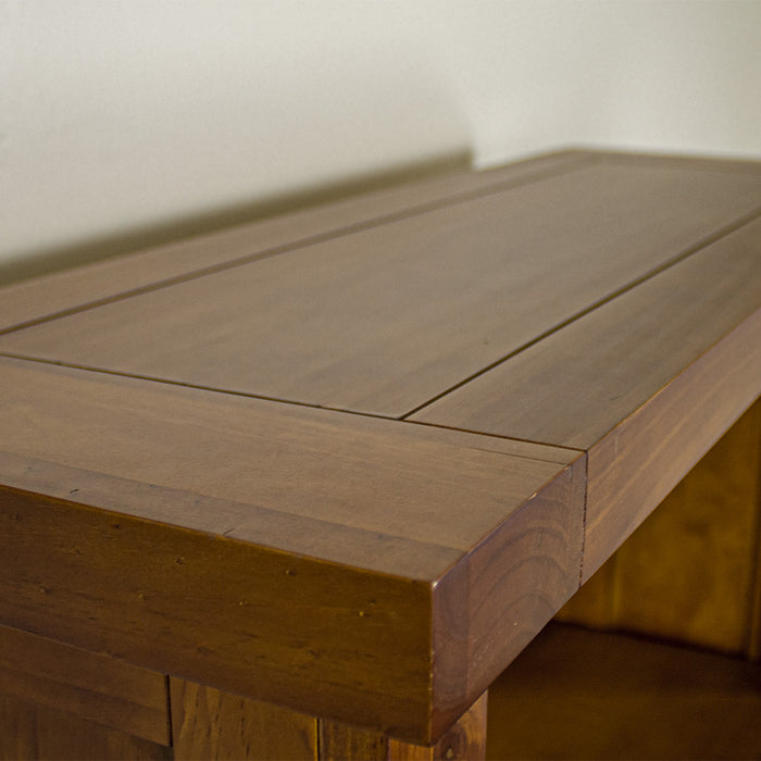 A close up of the top of the Monaco Bookcase, showing the wood grain and colour.