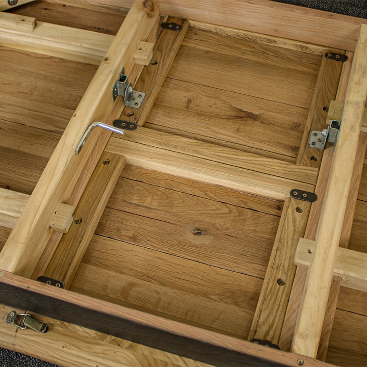 An overall view of under the Boston Oak Extending Dining Table when extended.