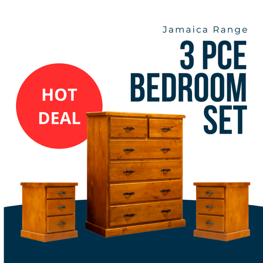 JAM-TB2BST Jamaica 3 Piece Bedroom Set with Tallboy and 2x Bedside Table Default
